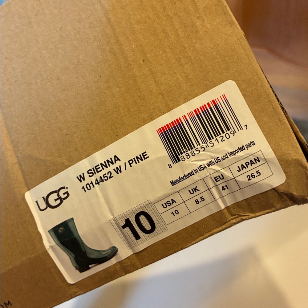 UGG pine green Glossy Mid-Calf Rain Boot with Branded Button 10 sienna boot - Picture 9 of 10